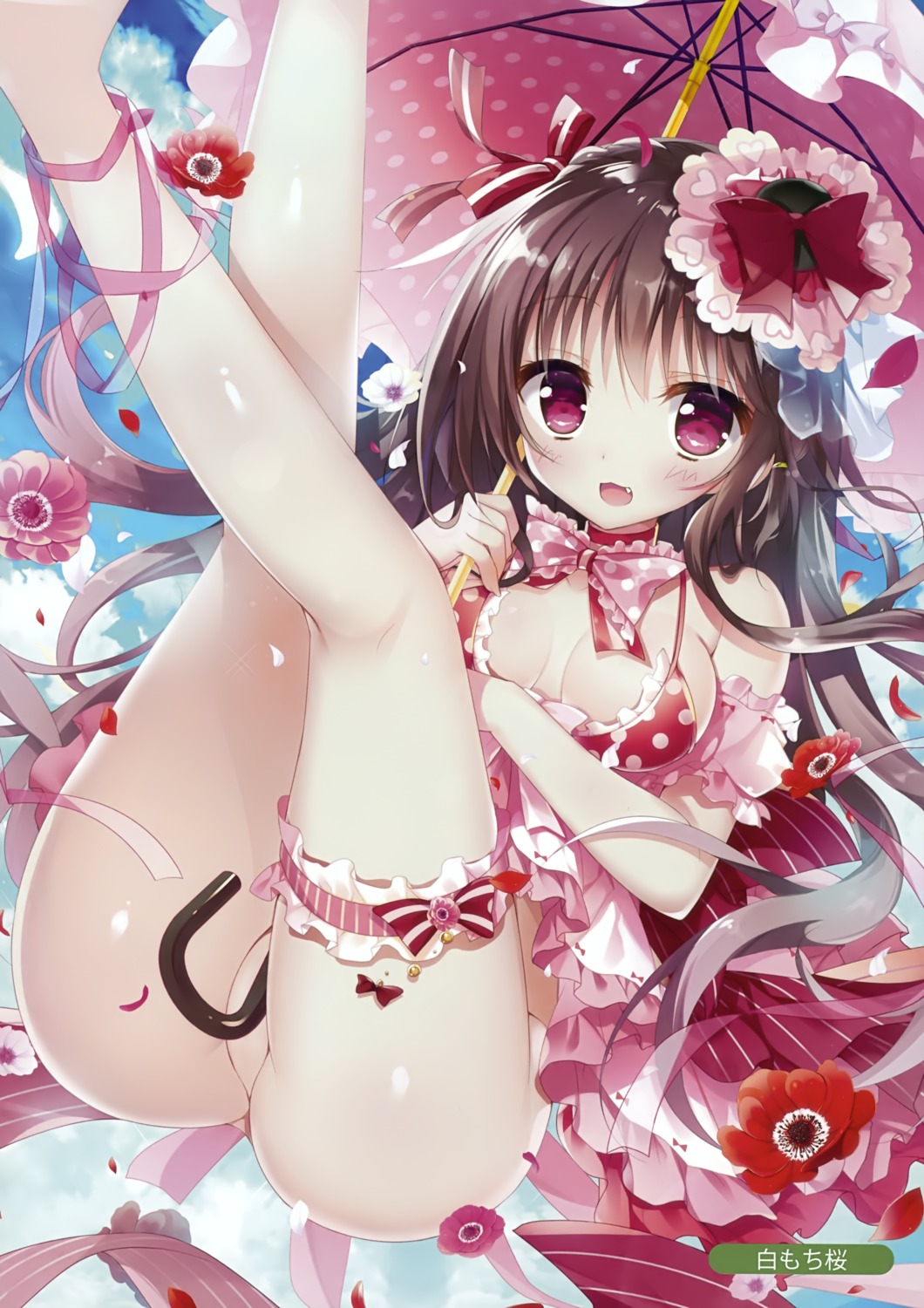 bikini_top bottomless garter lingerie shiromochi_sakura swimsuits umbrella