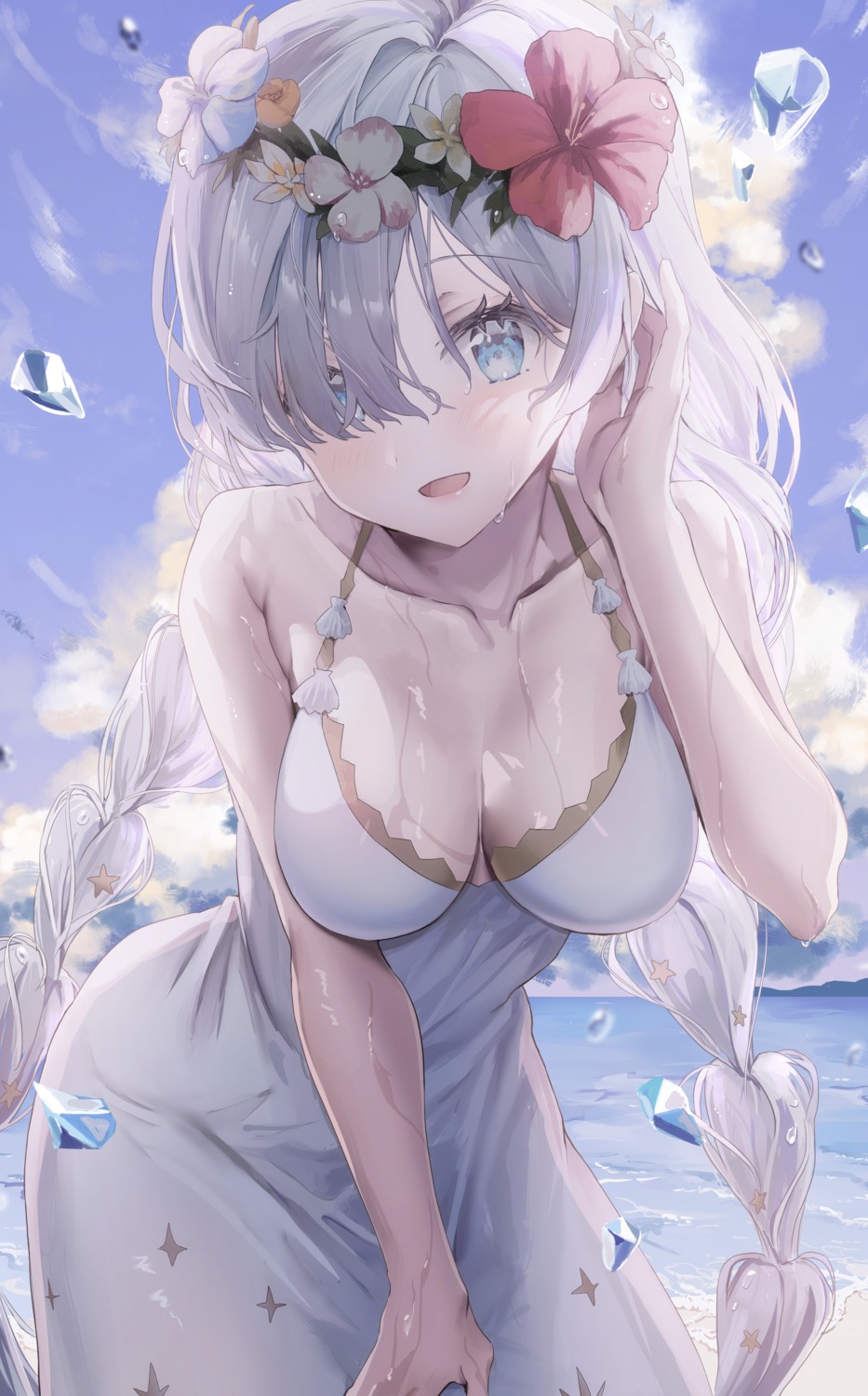 00nanona anastasia_(fate/grand_order) dress fate/grand_order no_bra summer_dress wet