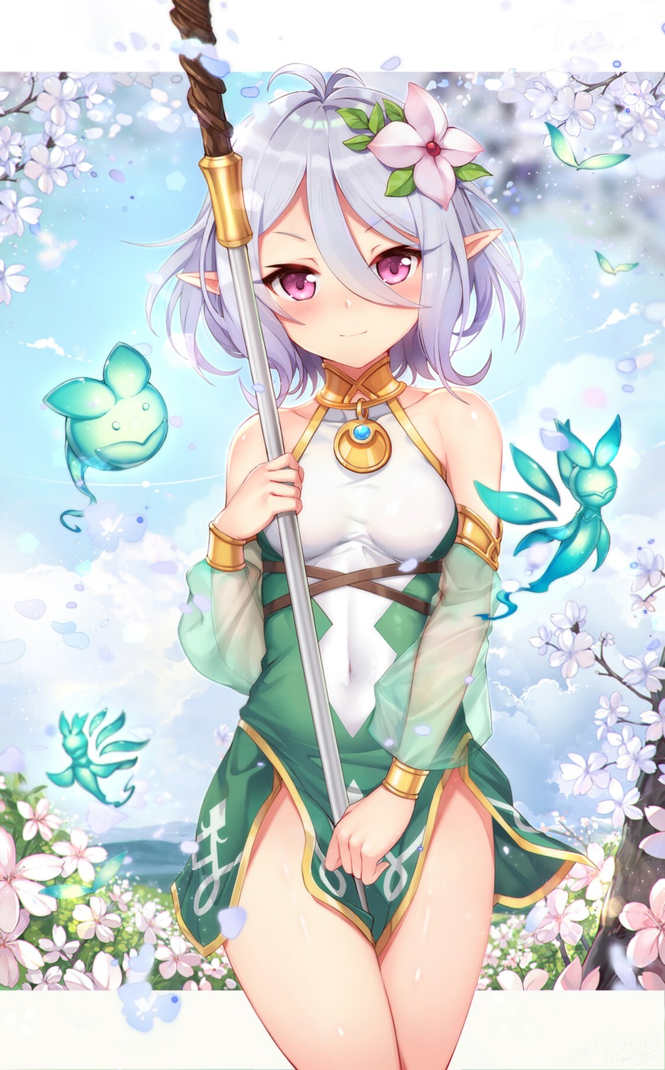 dress kokkoro pointy_ears princess_connect princess_connect!_re:dive see_through taro_(ultrataro) weapon