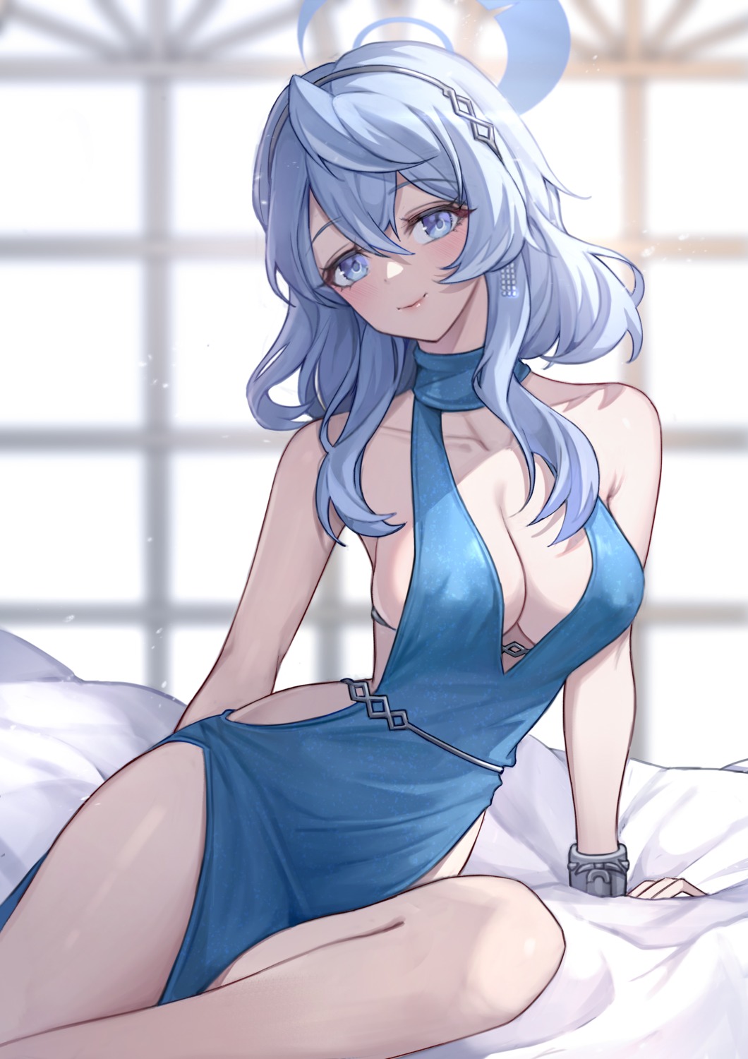 amau_ako blue_archive dress halo no_bra oeun