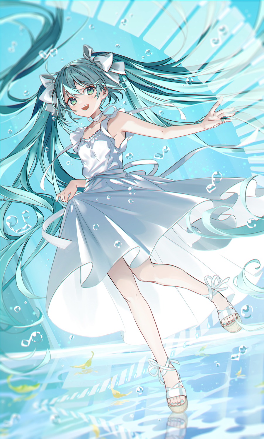 dress hatsune_miku kaisake skirt_lift summer_dress vocaloid