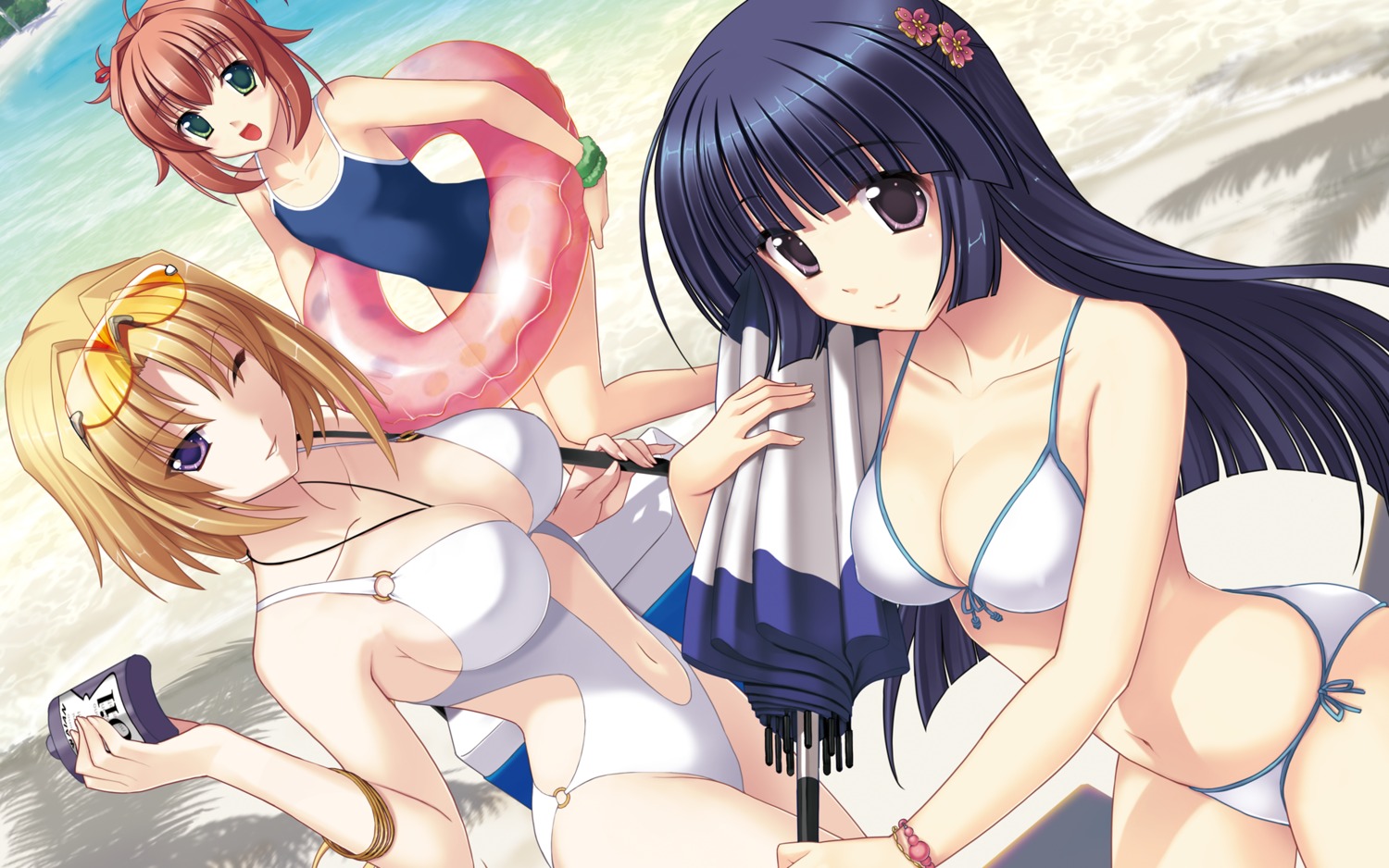 bikini cleavage ellen_aice himukai_kyousuke miono_shizuku muvluv muvluv_alternative sendou_yuzuka swimsuits wallpaper