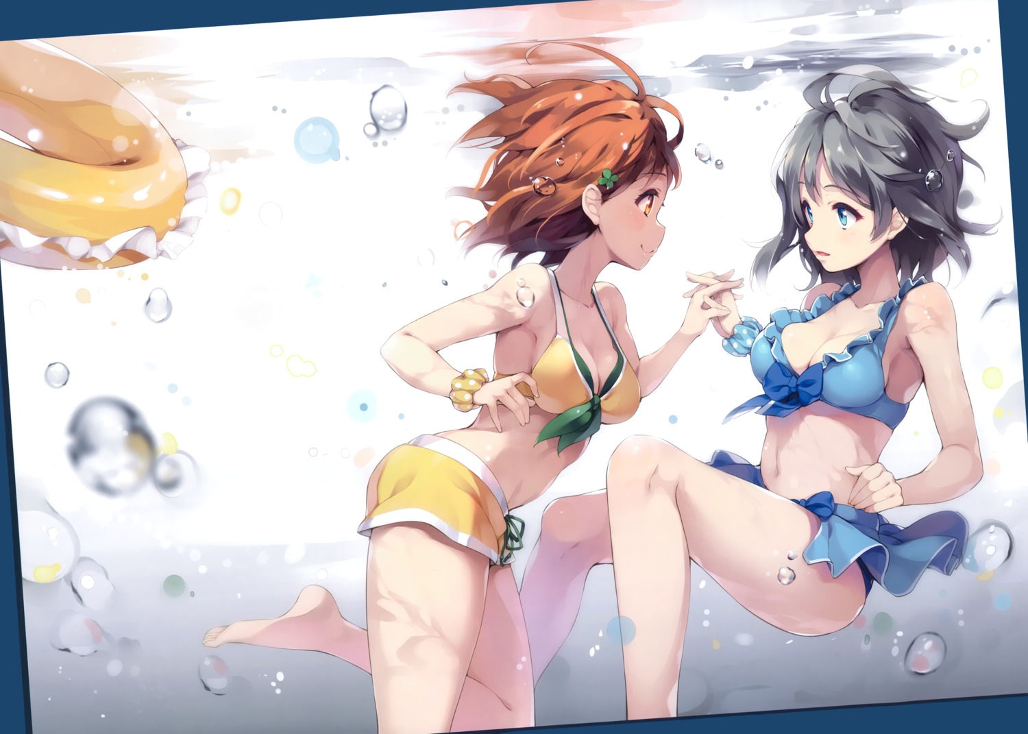 bikini love_live!_sunshine!! senji skirt_lift swimsuits takami_chika tegone_spike watanabe_you wet yuri