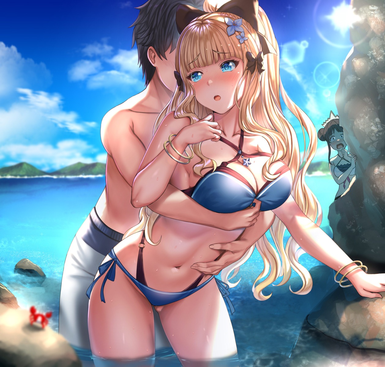 amano_suzume arudehido bikini breast_hold cleavage princess_connect princess_connect!_re:dive sasaki_saren swimsuits wet