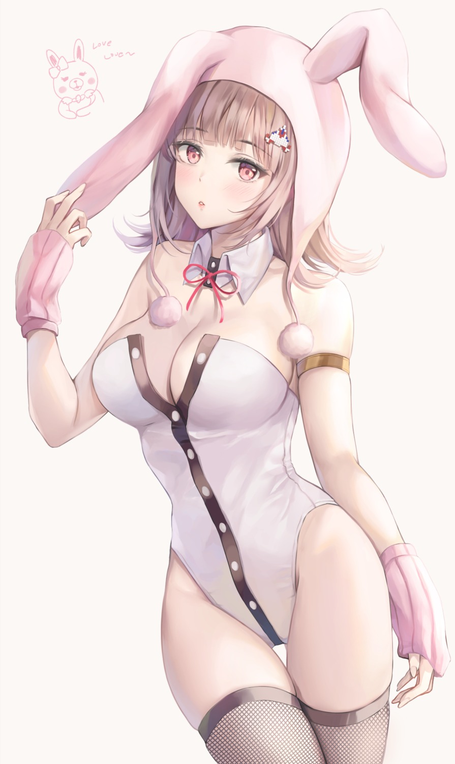 animal_ears bunny_ears bunny_girl dangan-ronpa dangan-ronpa_2 fishnets hyosi nanami_chiaki no_bra thighhighs