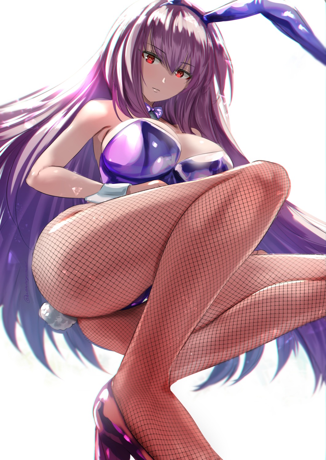 animal_ears bunny_ears bunny_girl fate/grand_order fishnets garter heels no_bra pantyhose scathach_(fate/grand_order) tail uenoryoma