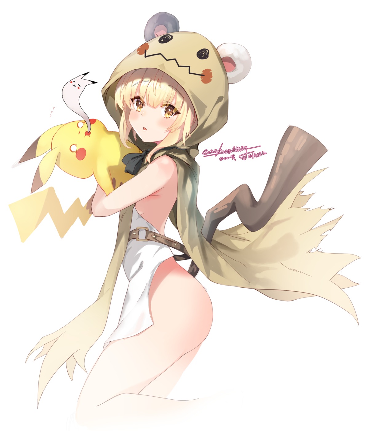 animal_ears ass cosplay kooemong loli mimikyu_(pokemon) no_bra nopan pikachu pokemon pokemon_sm tail weapon