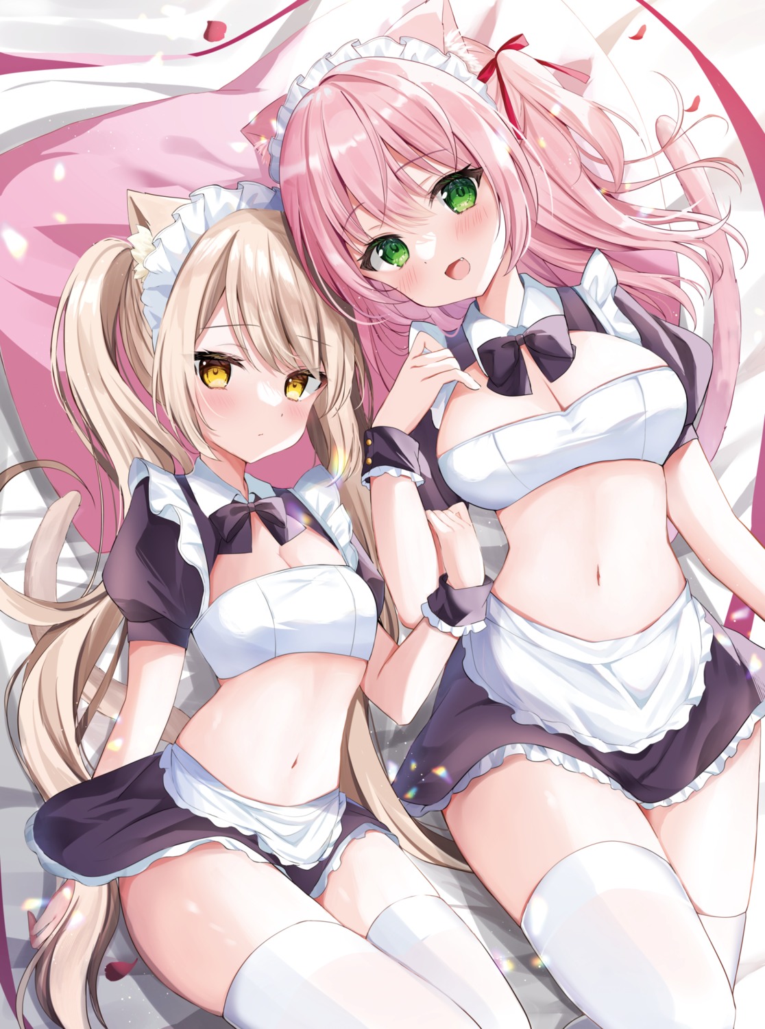 animal_ears hamico maid nekomimi no_bra tail thighhighs