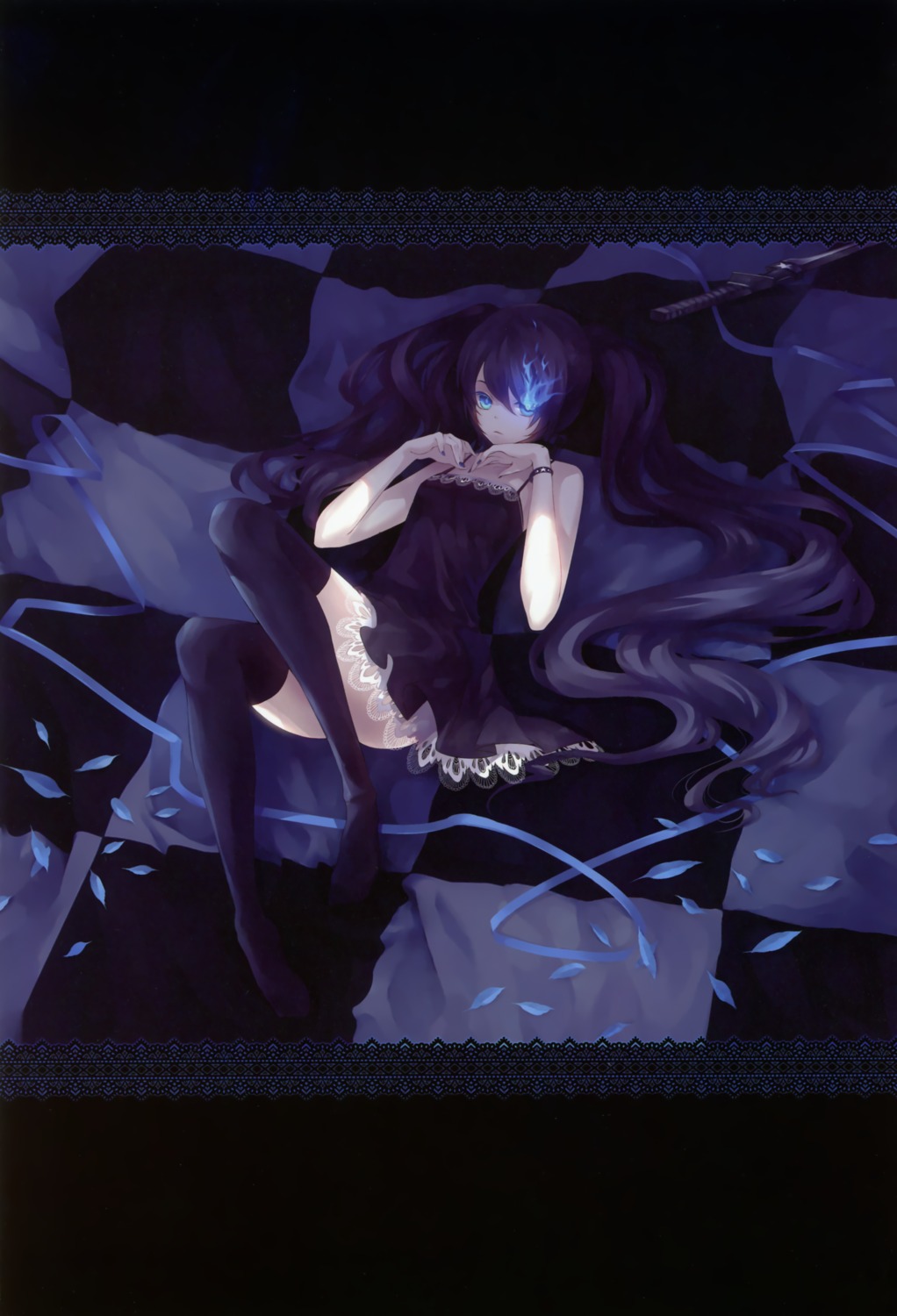 black_rock_shooter black_rock_shooter_(character) dhiea dress moe_shoujo_ryouiki thighhighs vocaloid world_is_mine_(vocaloid)