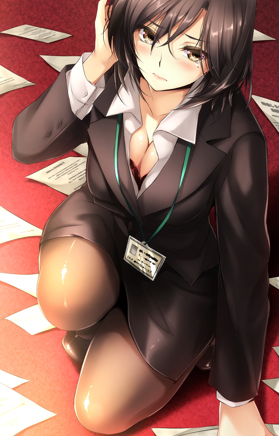 bra business_suit cleavage mia_(gute-nacht-07) open_shirt pantyhose
