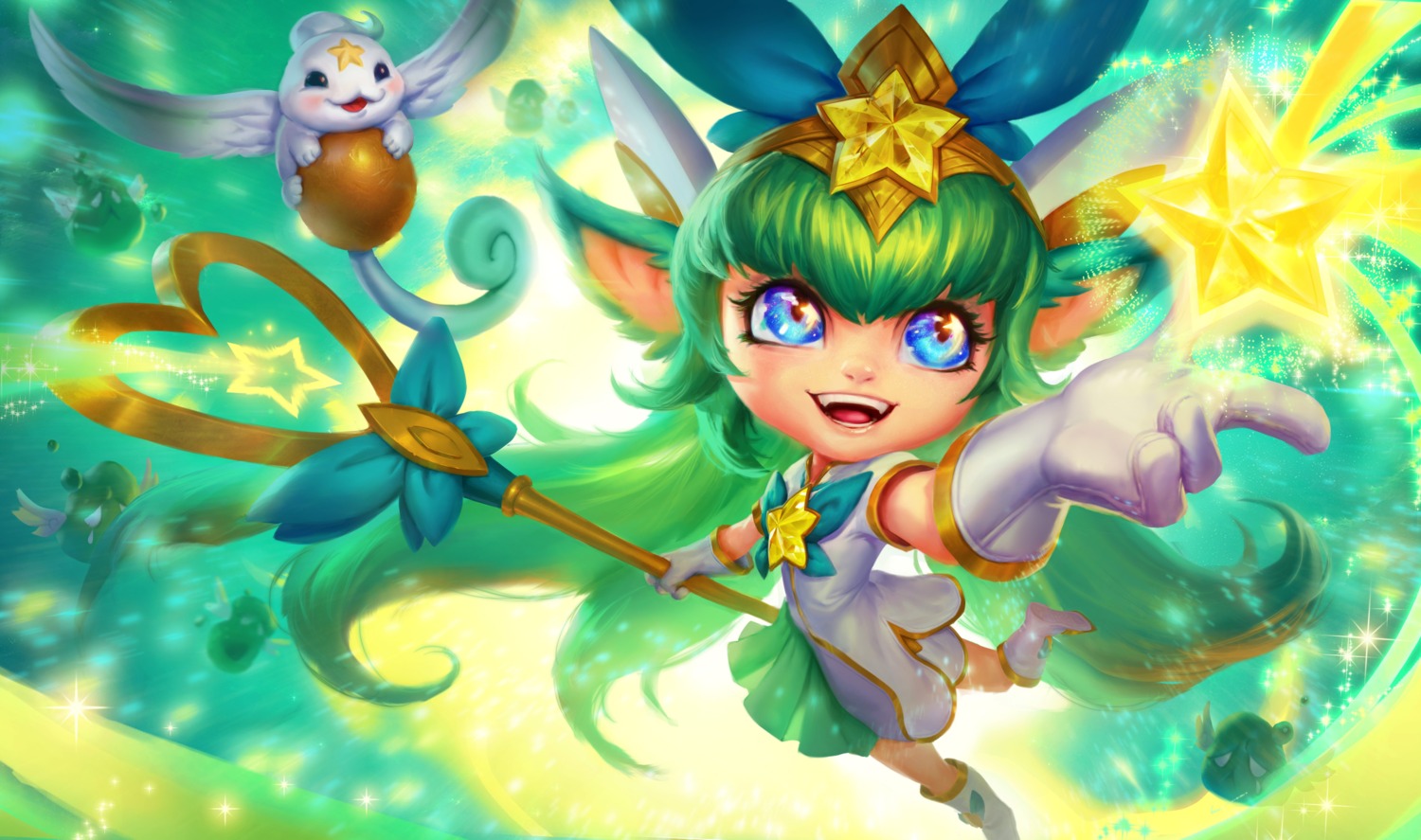 animal_ears dress league_of_legends lulu_(league_of_legends) possible_duplicate tagme weapon wings