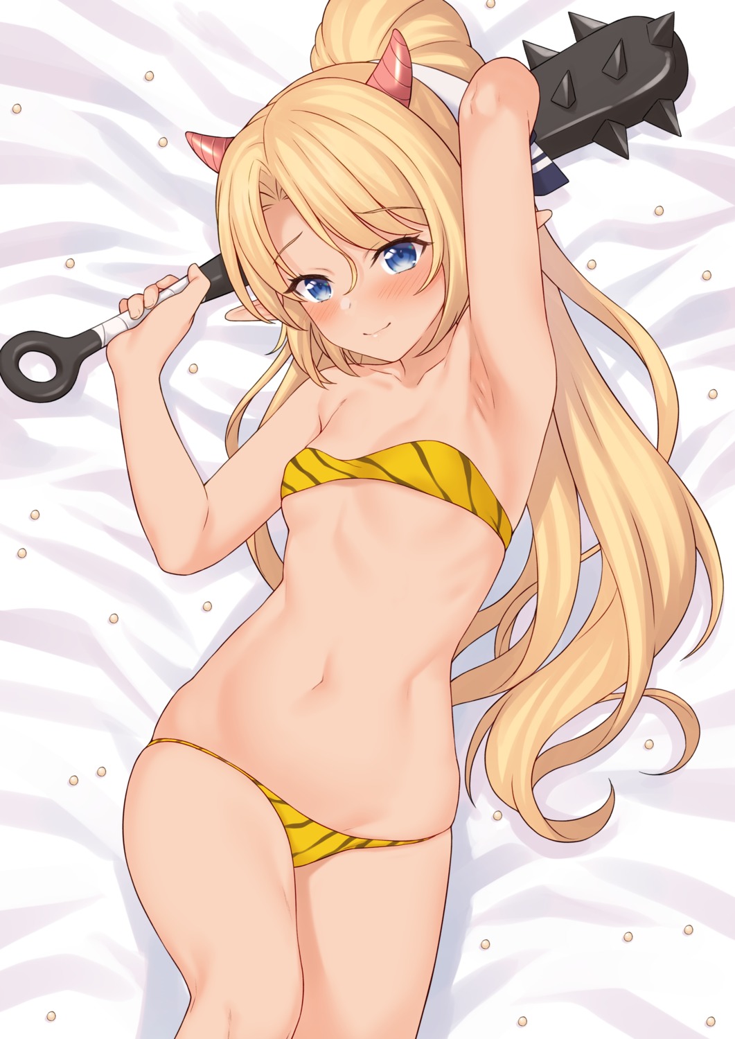 bikini elf enjo_kouhai horns iris_tia_aederlinde pointy_ears swimsuits takunomi weapon