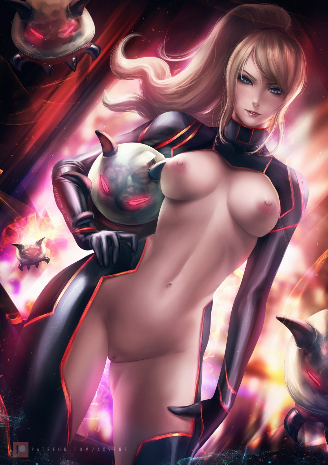 axsens bodysuit breasts metroid nipples no_bra nopan pussy samus_aran uncensored