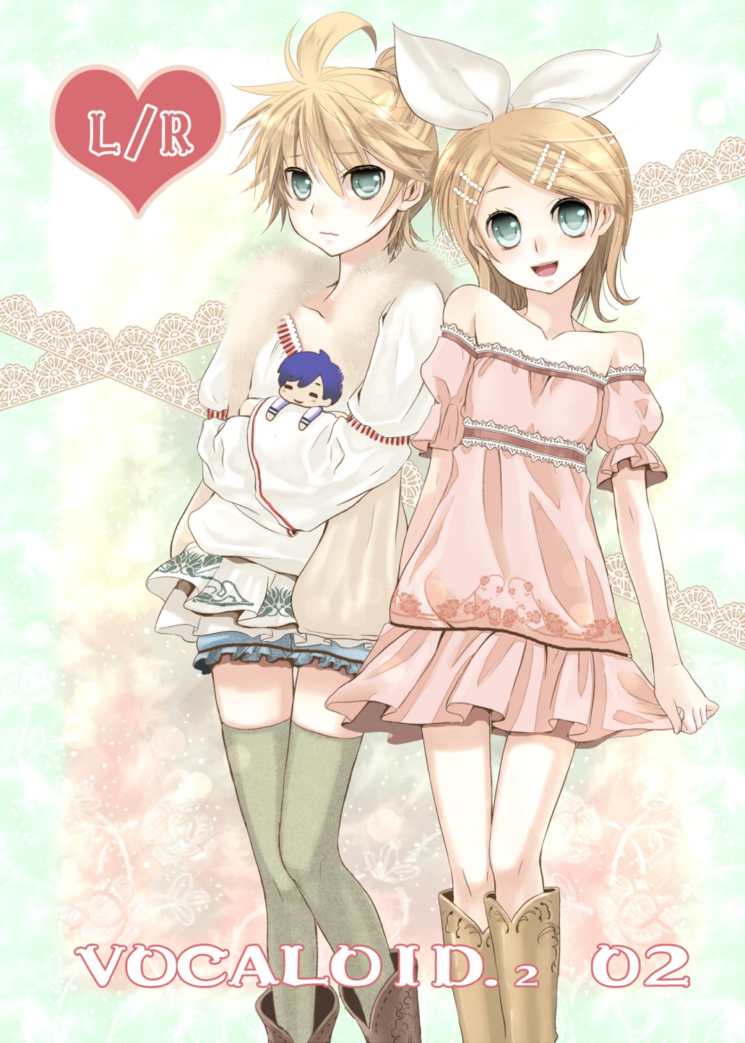 kagamine_len kagamine_rin kaito tamara thighhighs trap vocaloid