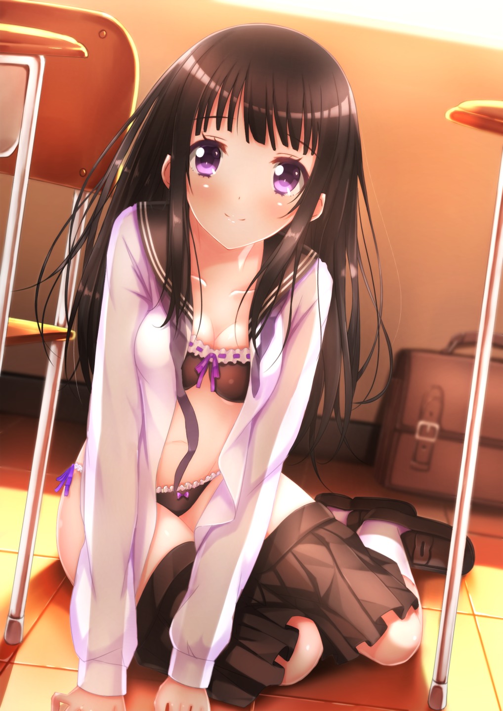 bra chitanda_eru cleavage hyouka open_shirt pantsu seifuku swordsouls