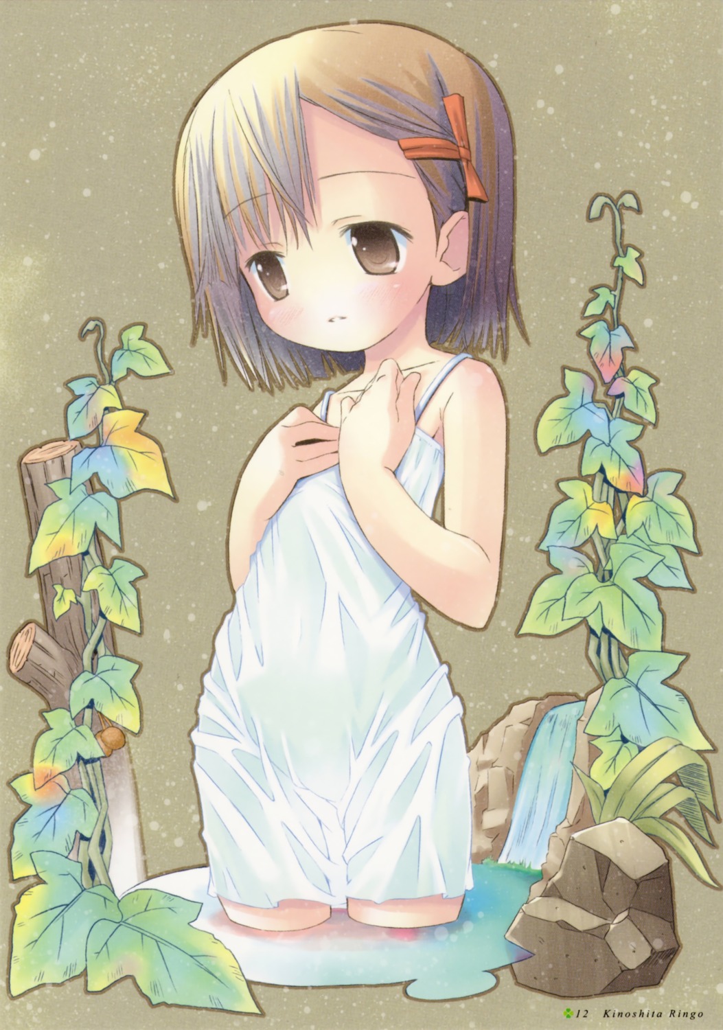 breast_hold dress kinoshita_ringo otogi_juushi_akazukin pop summer_dress wet_clothes