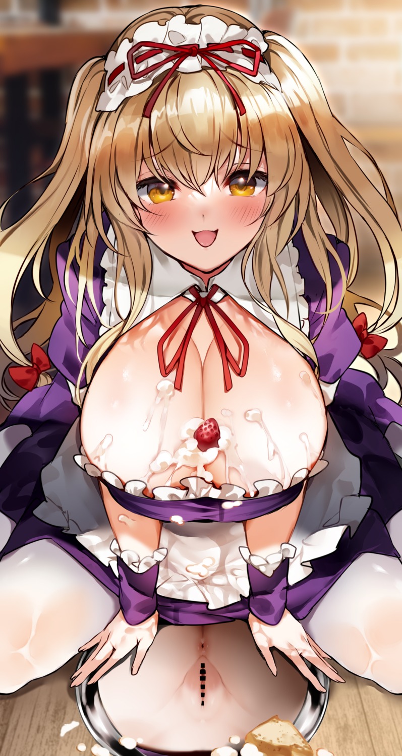 anus censored cream ken_(coffee_michikusa) maid no_bra nopan open_shirt pantyhose pussy skirt_lift touhou yakumo_yukari