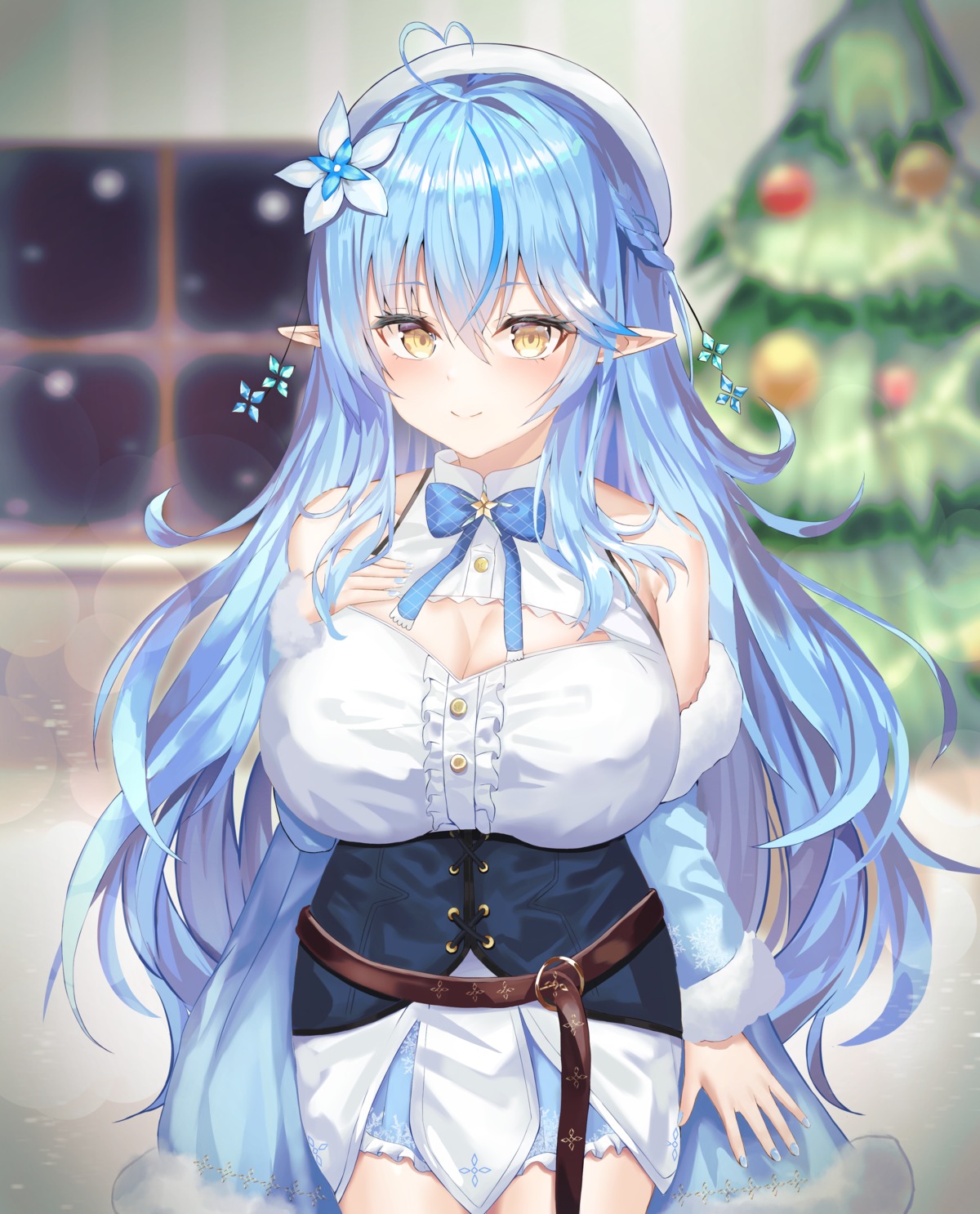 christmas cleavage elf hololive pointy_ears tagme yukihana_lamy