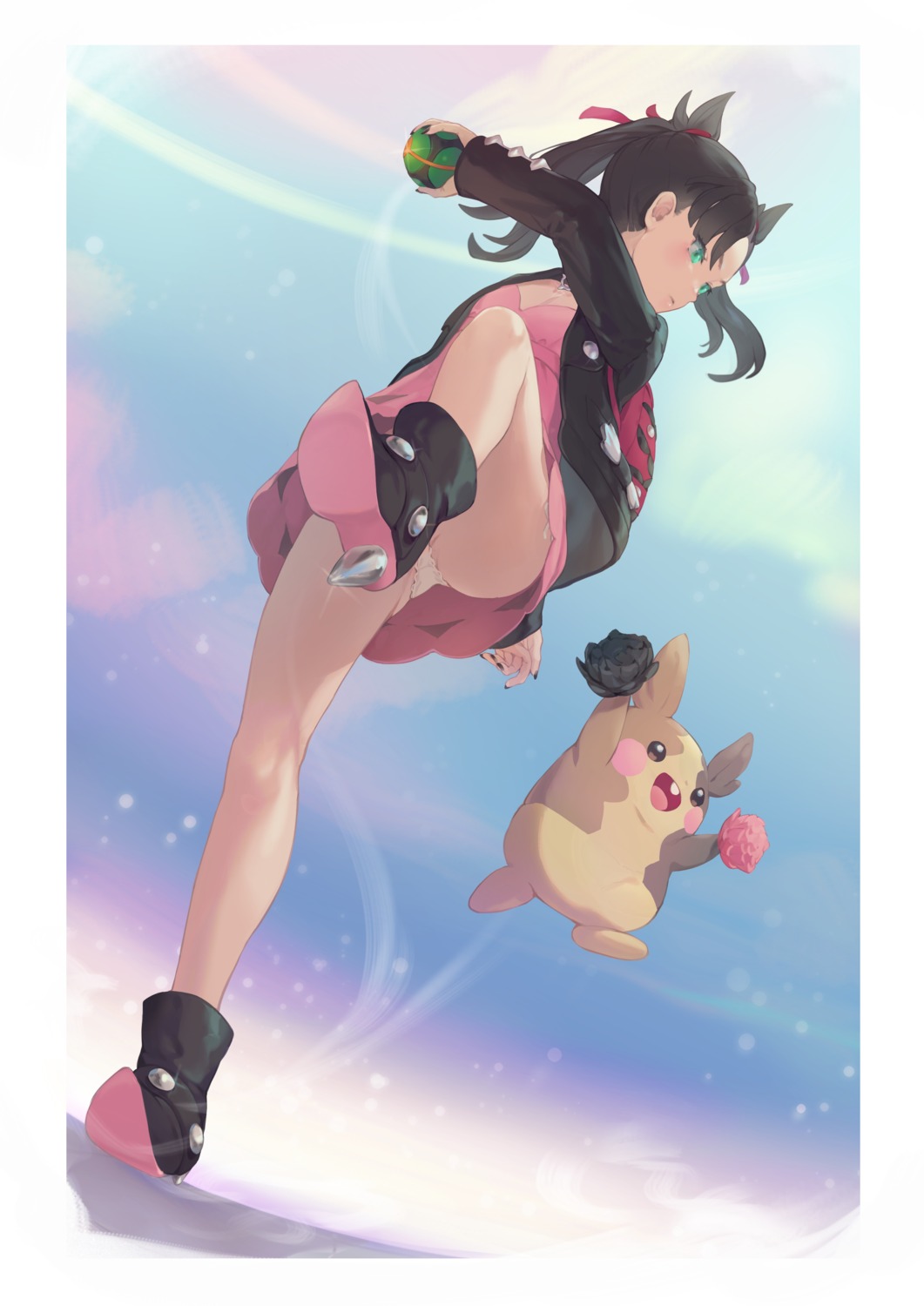 bibimbub cleavage dress heels mary_(pokemon) pantsu pokemon pokemon_swsh skirt_lift