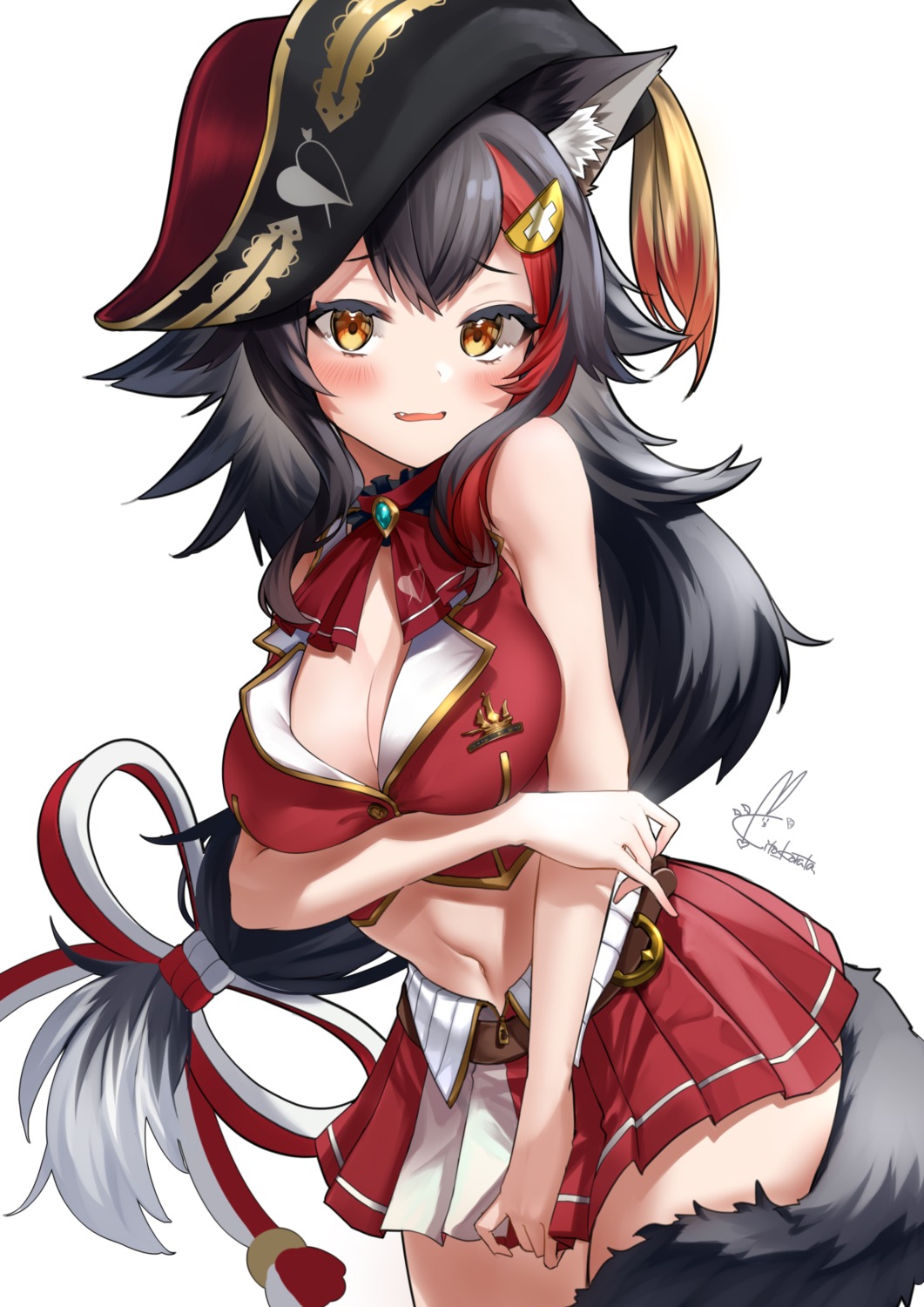 animal_ears cleavage cosplay hololive hololive_gamers houshou_marine kito_koruta ookami_mio open_shirt pirate tail