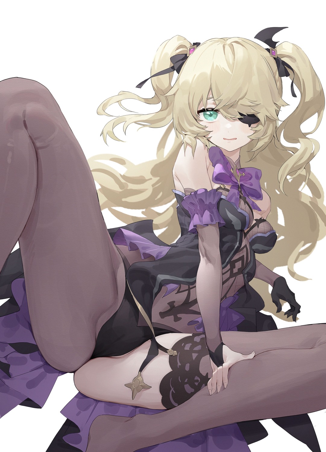 cameltoe eyepatch fischl fishnets genshin_impact gua61 leotard stockings thighhighs