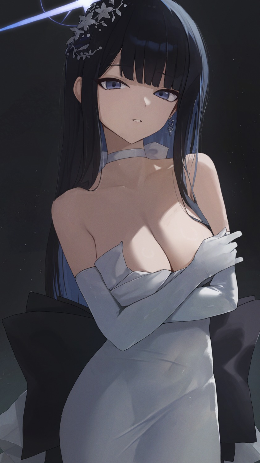 blue_archive breast_hold dress halo joumae_saori no_bra toi1et_paper