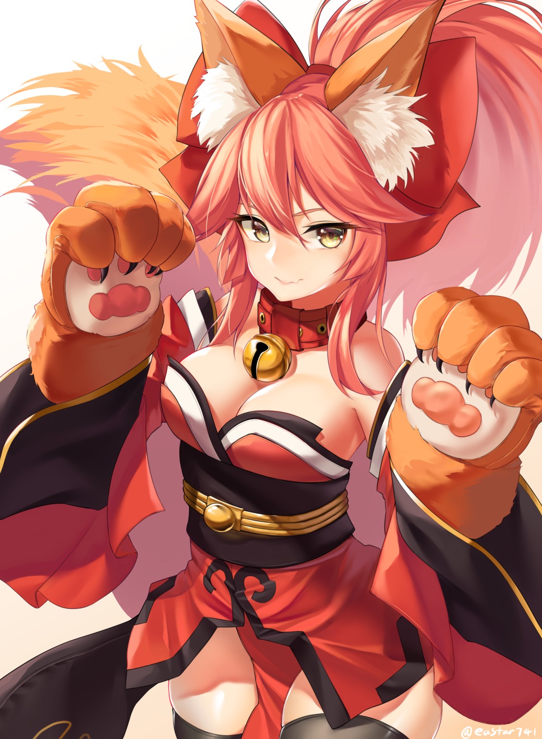 animal_ears fate/grand_order japanese_clothes kitsune star741 tail tamamo_cat thighhighs