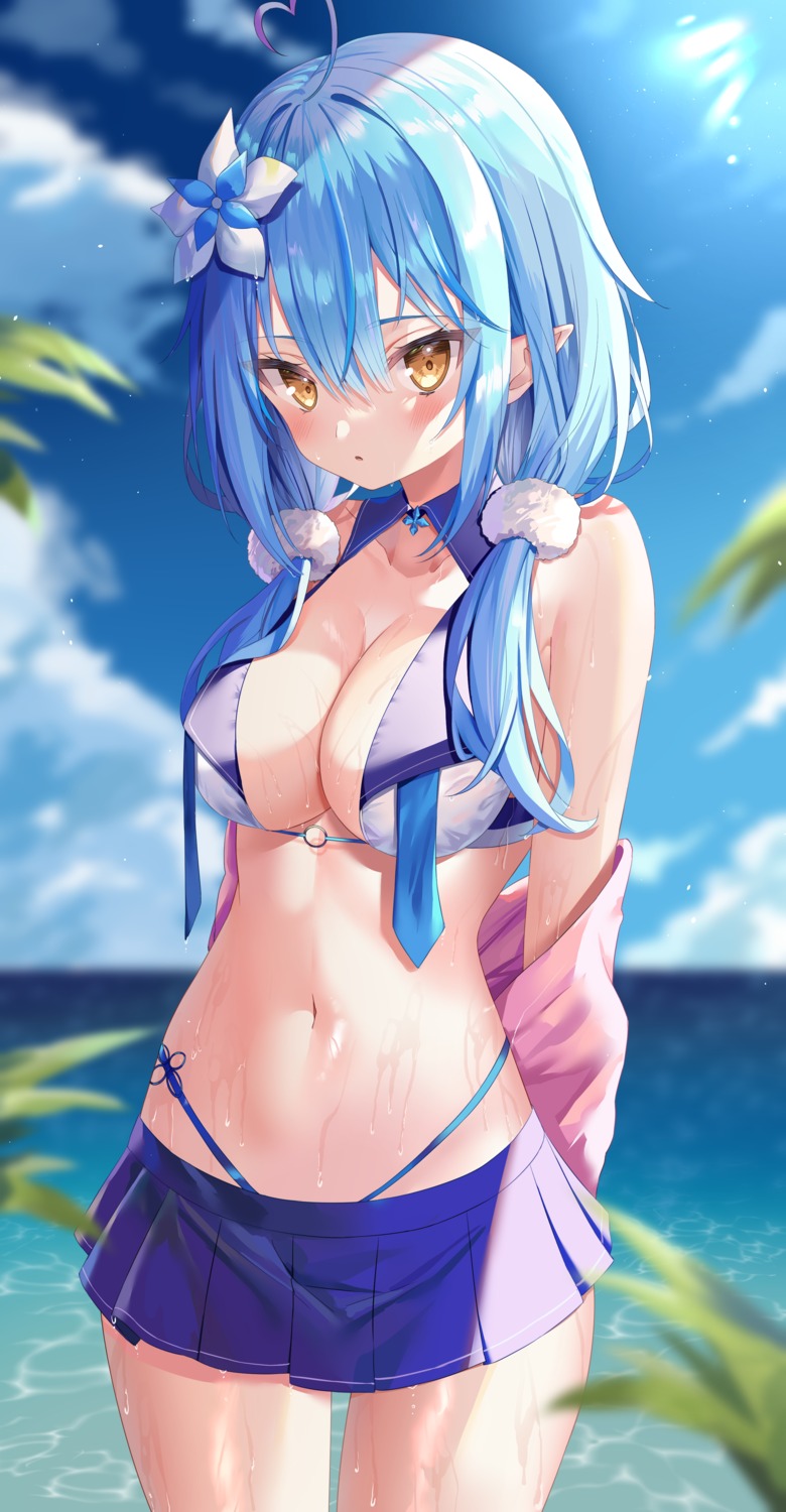 bikini elf hololive pointy_ears sinobi_illust swimsuits wet yukihana_lamy