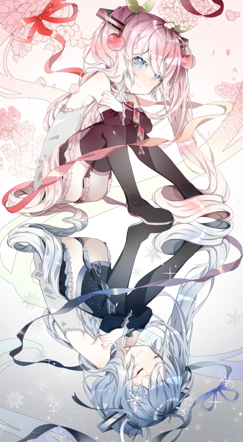 hatsune_miku sakura_miku siho_(ricchil) thighhighs vocaloid yuki_miku