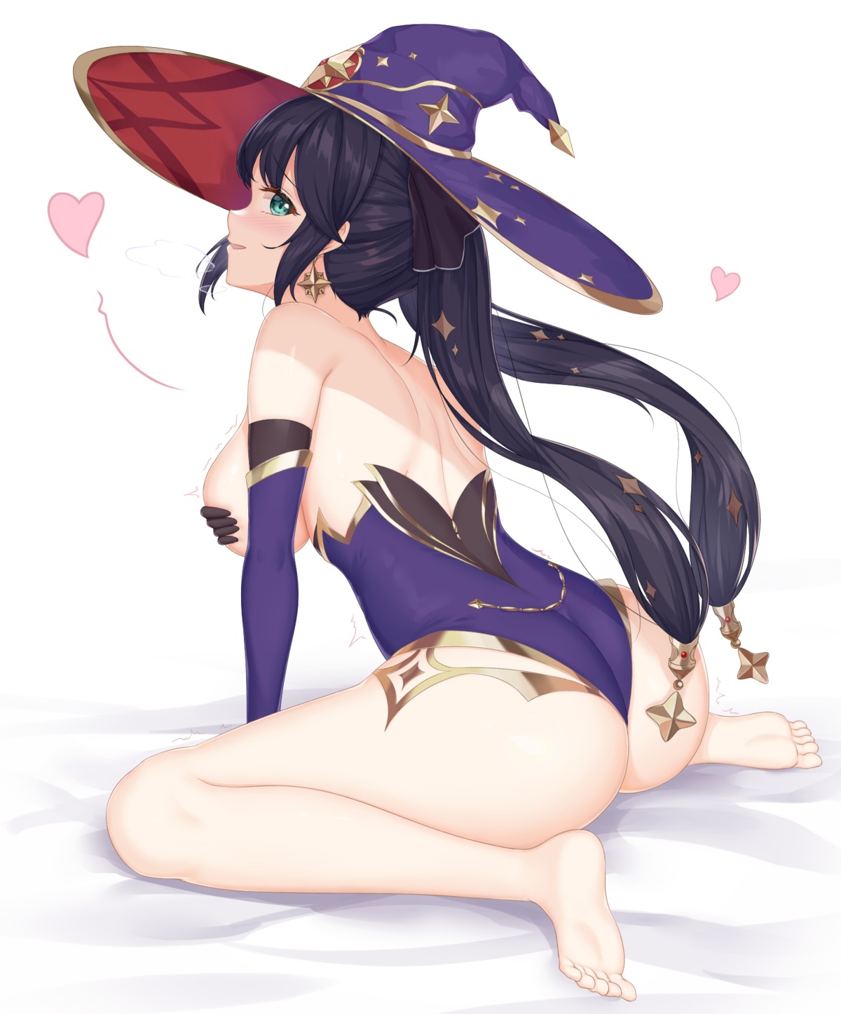 ass breast_grab breasts feet genshin_impact leotard mona_megistus no_bra shaggy_susu witch