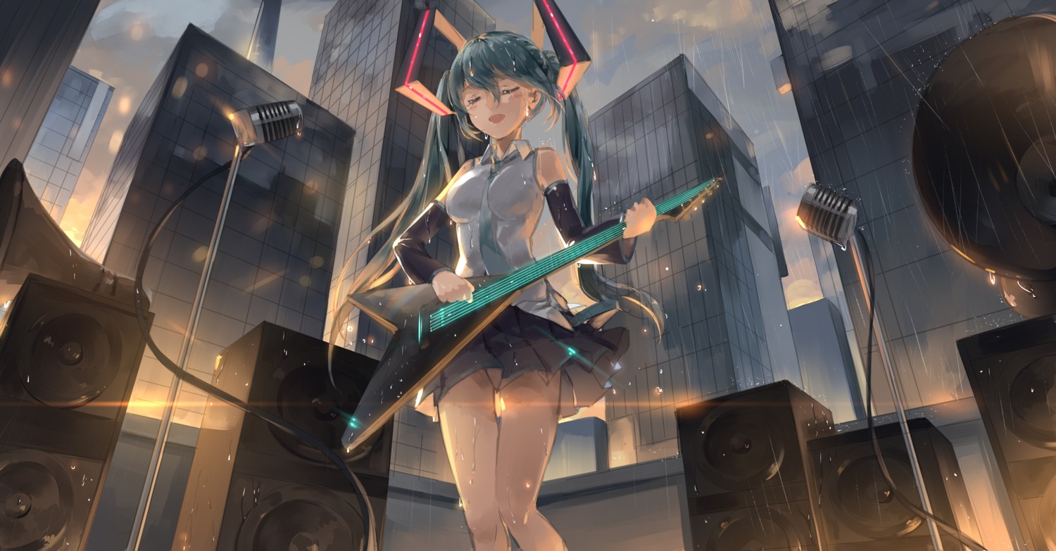 guitar hatsune_miku maya_g vocaloid wet