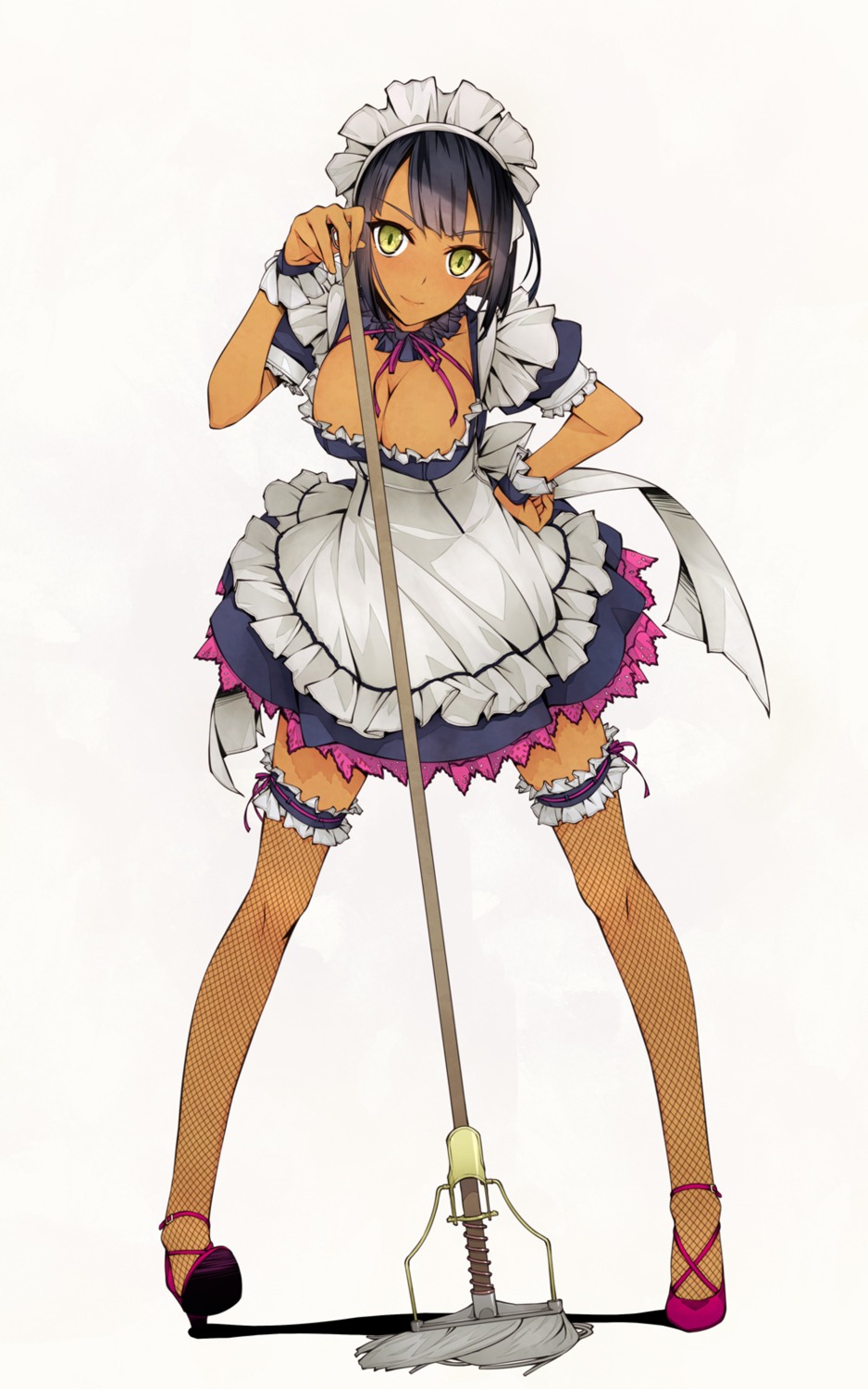 cleavage fishnets garter heels maid murakami_suigun thighhighs