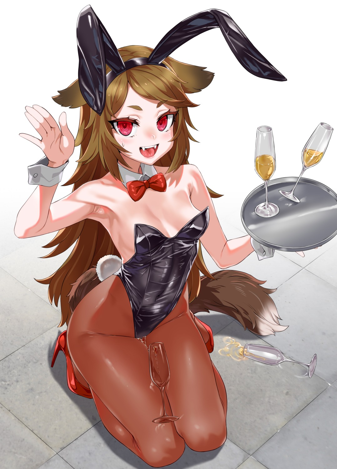 animal_ears asanagi bunny_ears bunny_girl heels no_bra pantyhose tail waitress wet