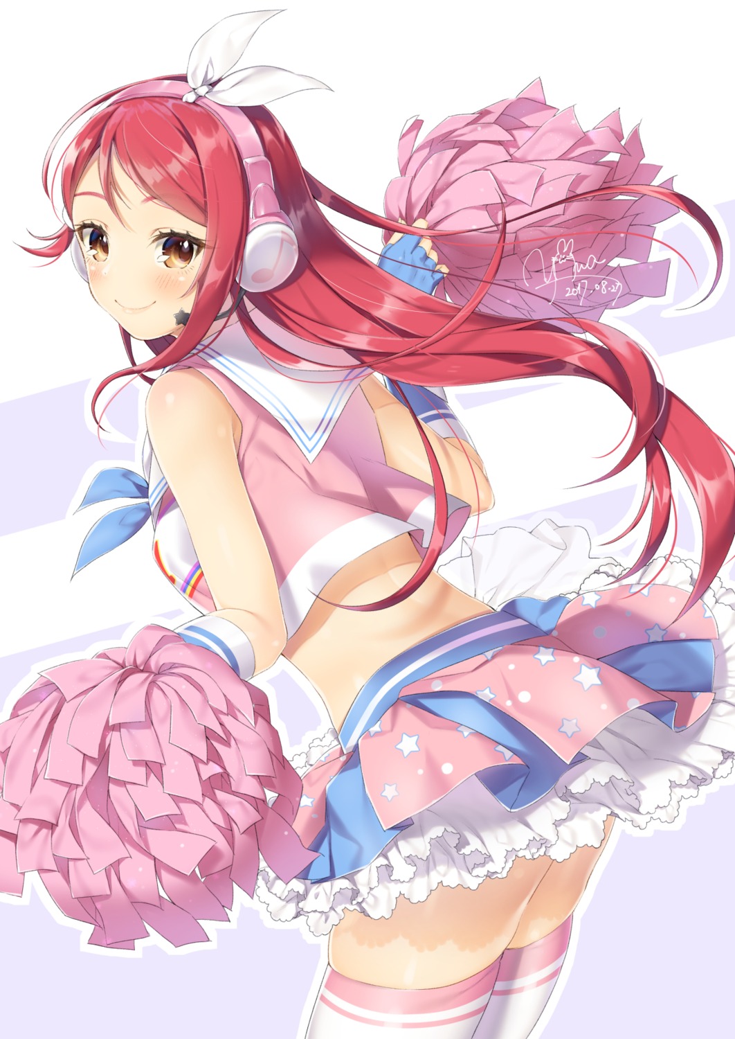 cheerleader headphones love_live!_sunshine!! sakurauchi_riko thighhighs yana_mori