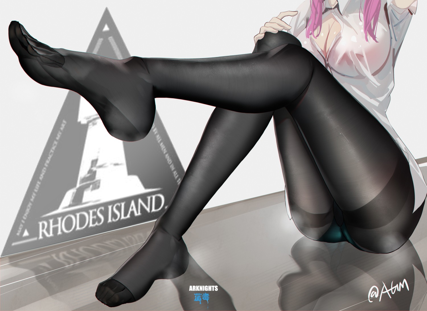 arknights blue_poison_(arknights) cleavage feet omone_hokoma_agm open_shirt pantsu pantyhose