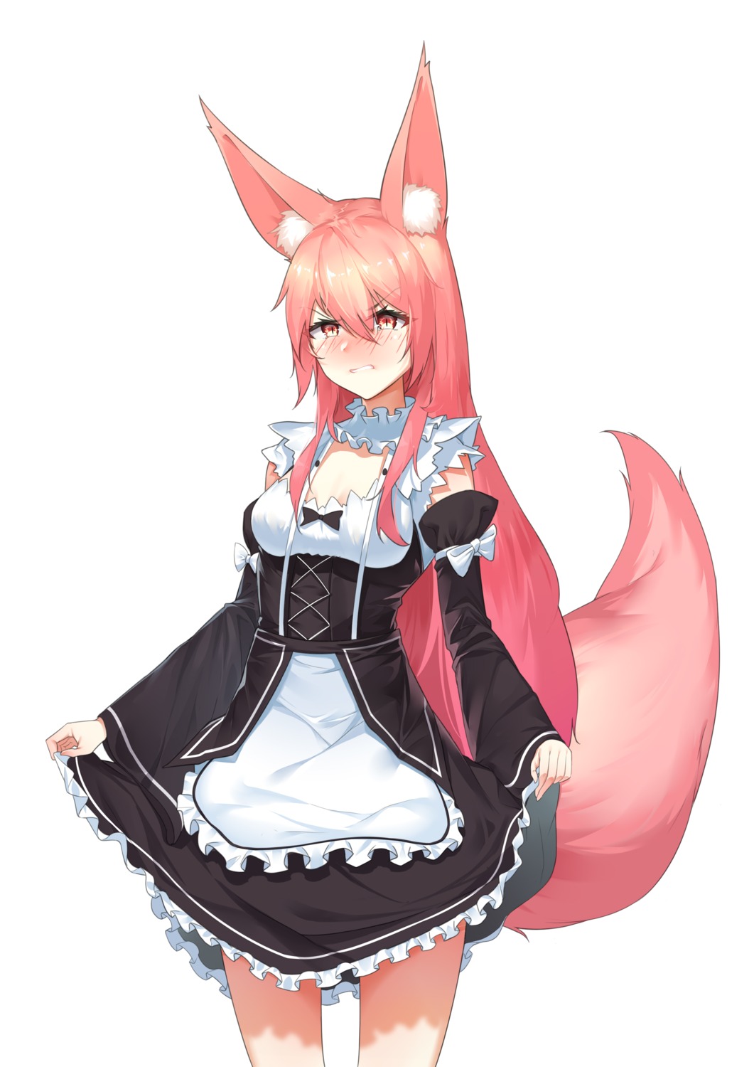 animal_ears kitsune maid mouma skirt_lift tail