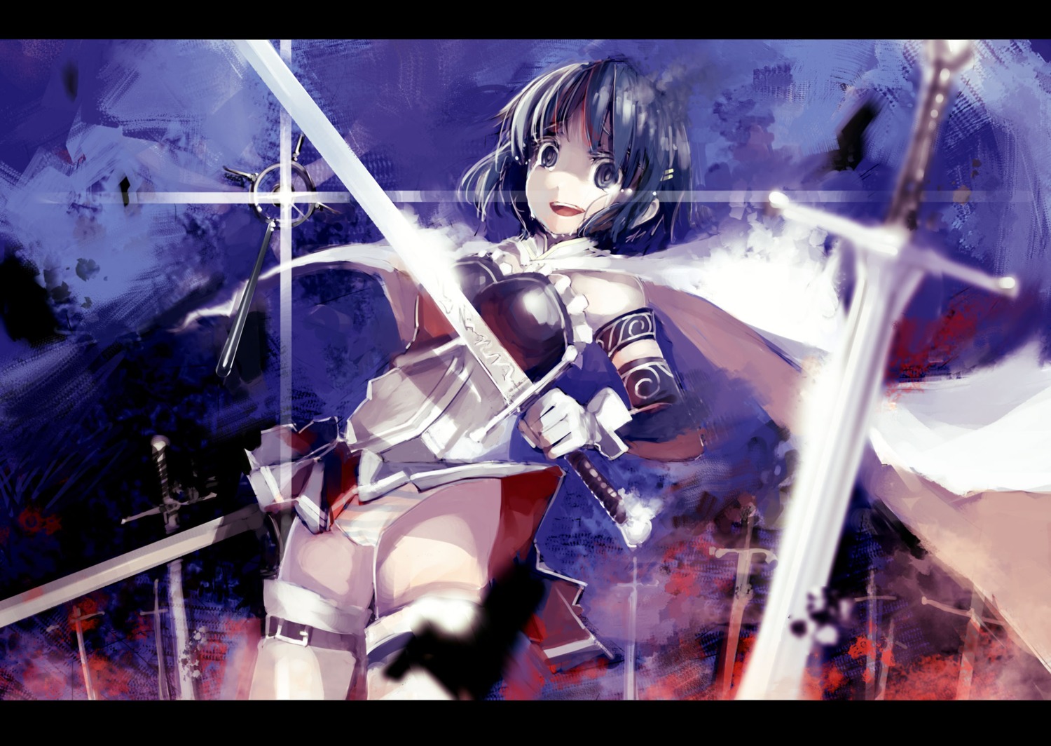 blueman miki_sayaka pantsu puella_magi_madoka_magica shimapan sword thighhighs