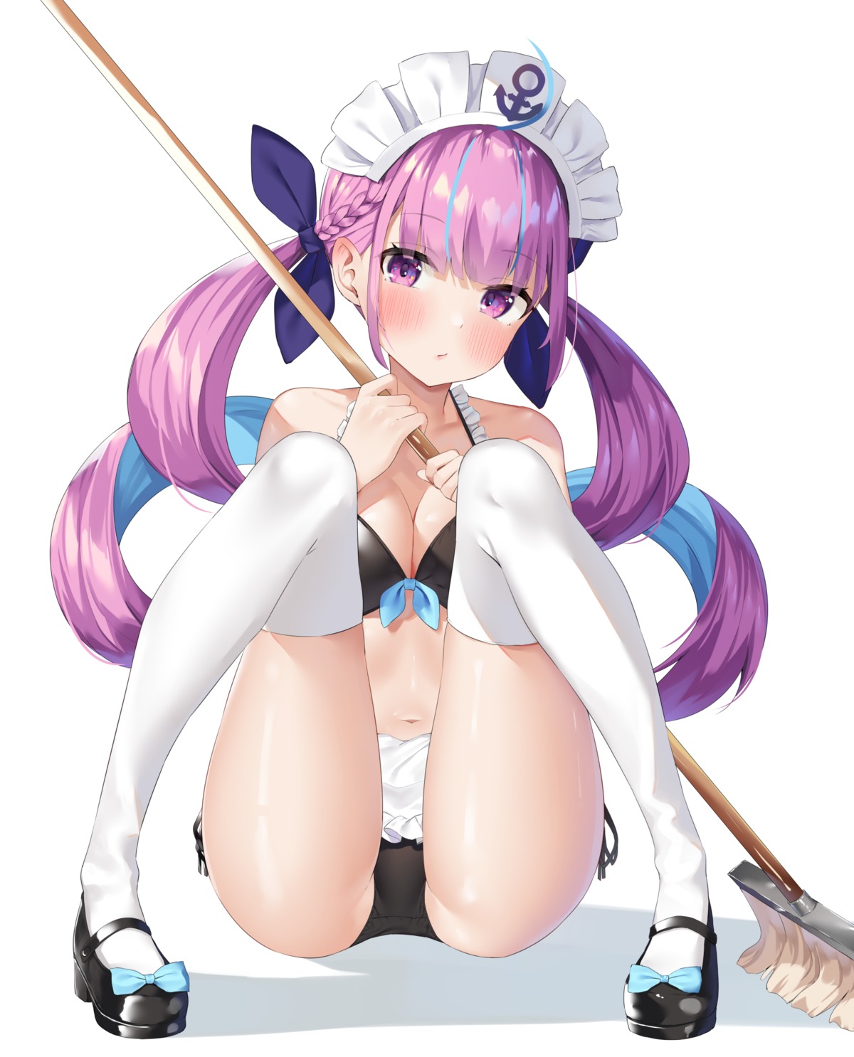 bikini hololive k_mugura maid minato_aqua swimsuits thighhighs