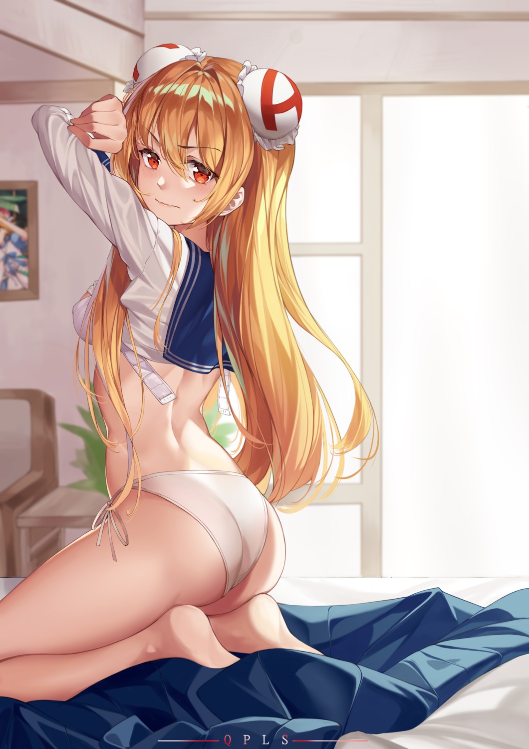 ass bra pantsu qian_pu_liu_shang seifuku shirt_lift string_panties