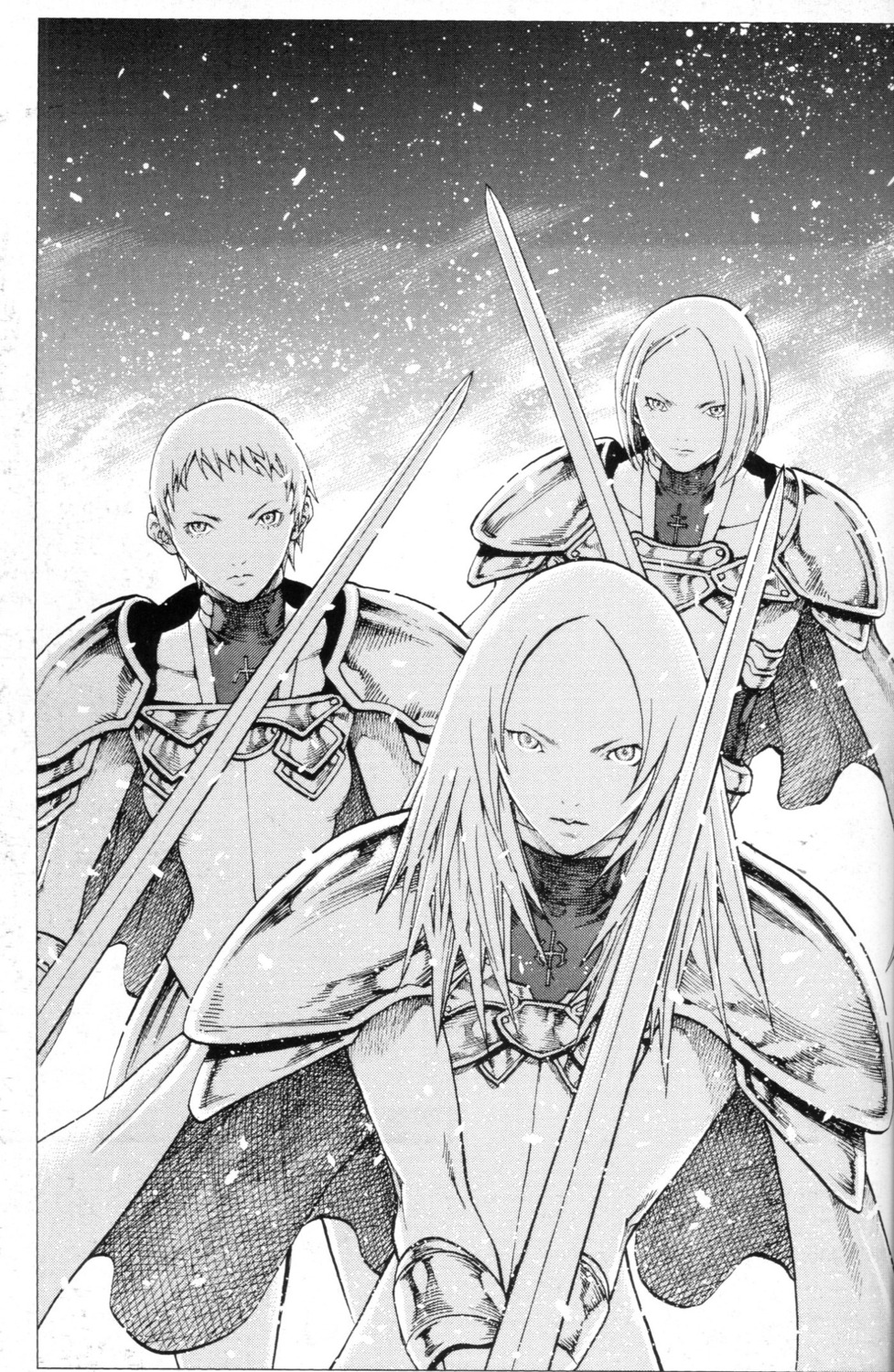 armor binding_discoloration claymore cropme monochrome sword yagi_norihiro