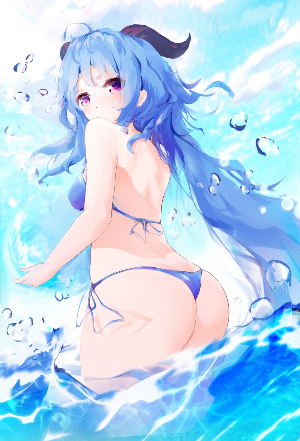 ass bikini ganyu genshin_impact horns maomoking swimsuits thong wet