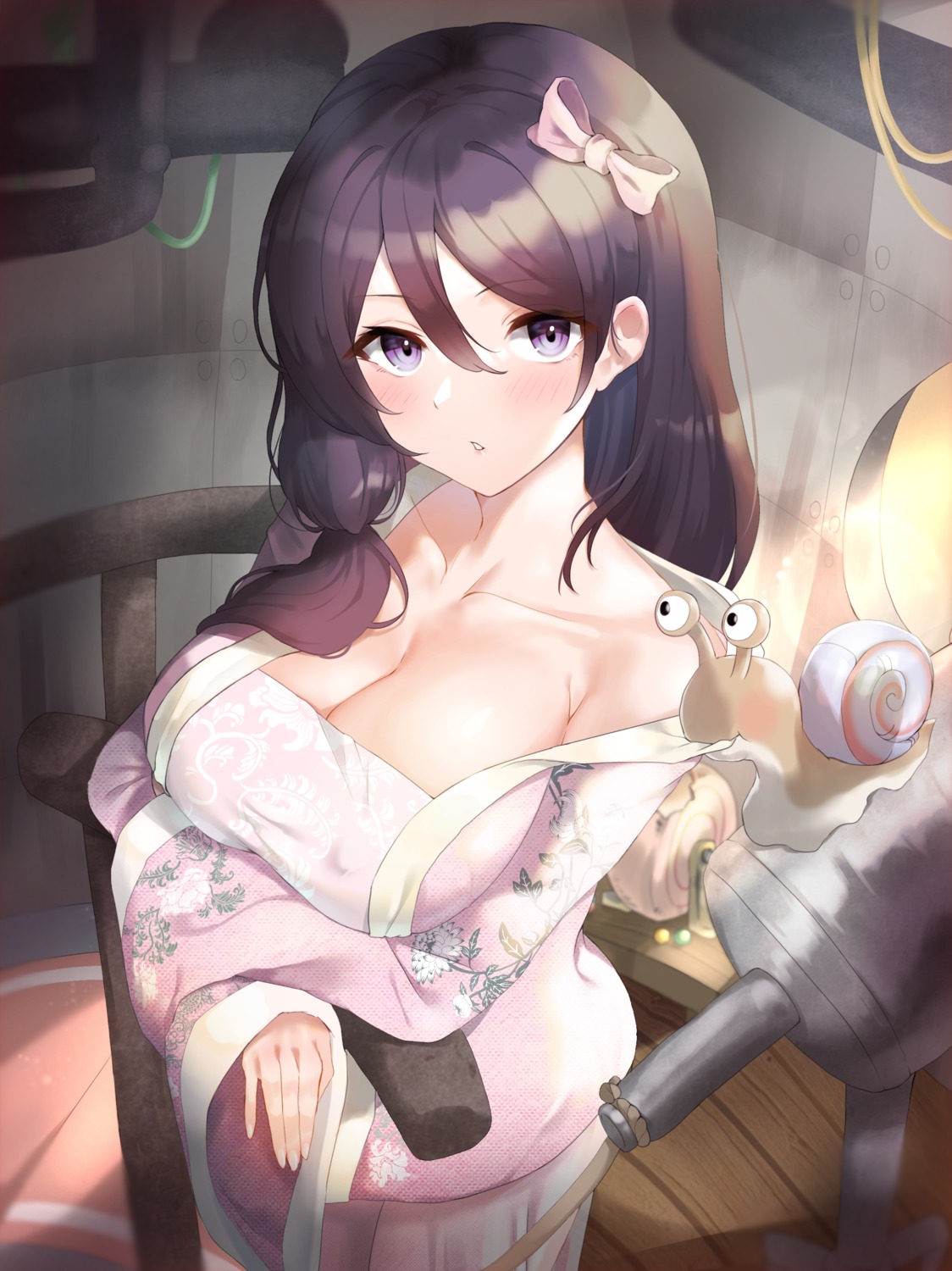 asian_clothes breast_hold futon_fly_away no_bra open_shirt the_marvelous_snail