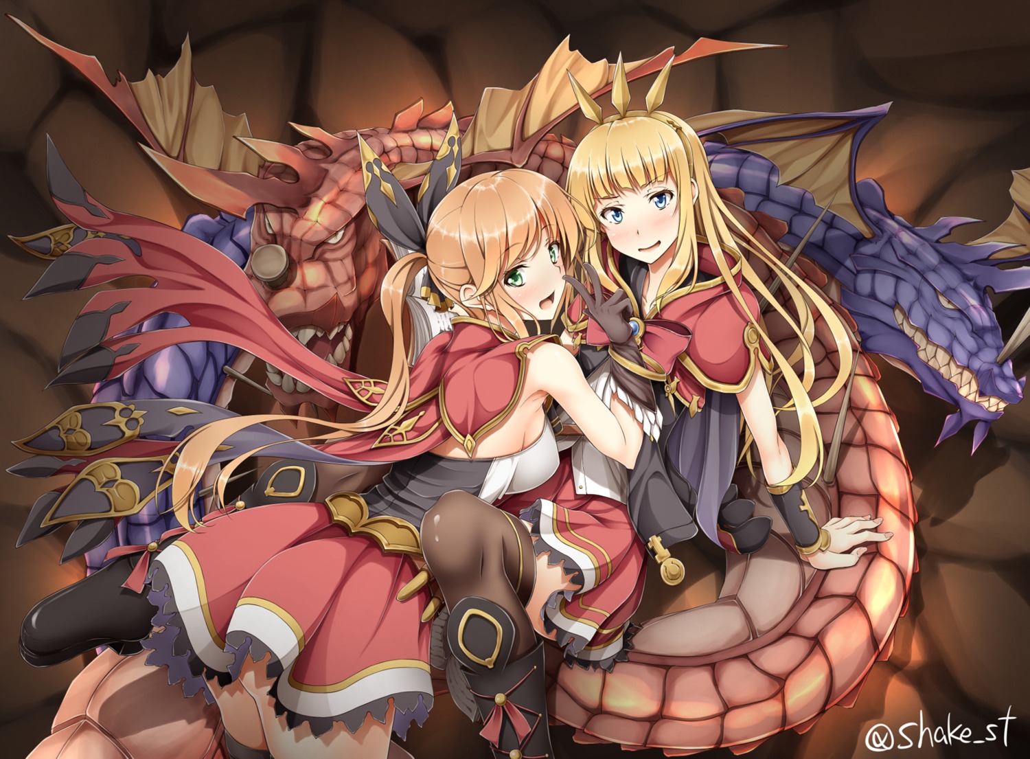 cagliostro_(granblue_fantasy) clarisse_(granblue_fantasy) granblue_fantasy no_bra nopan shake thighhighs