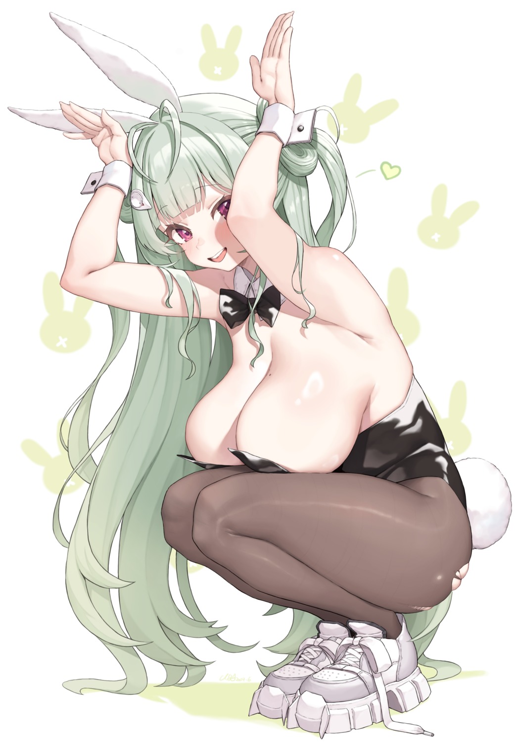 animal_ears bunny_ears bunny_girl cloba goddess_of_victory:_nikke no_bra pantyhose soda_(nikke) tail torn_clothes