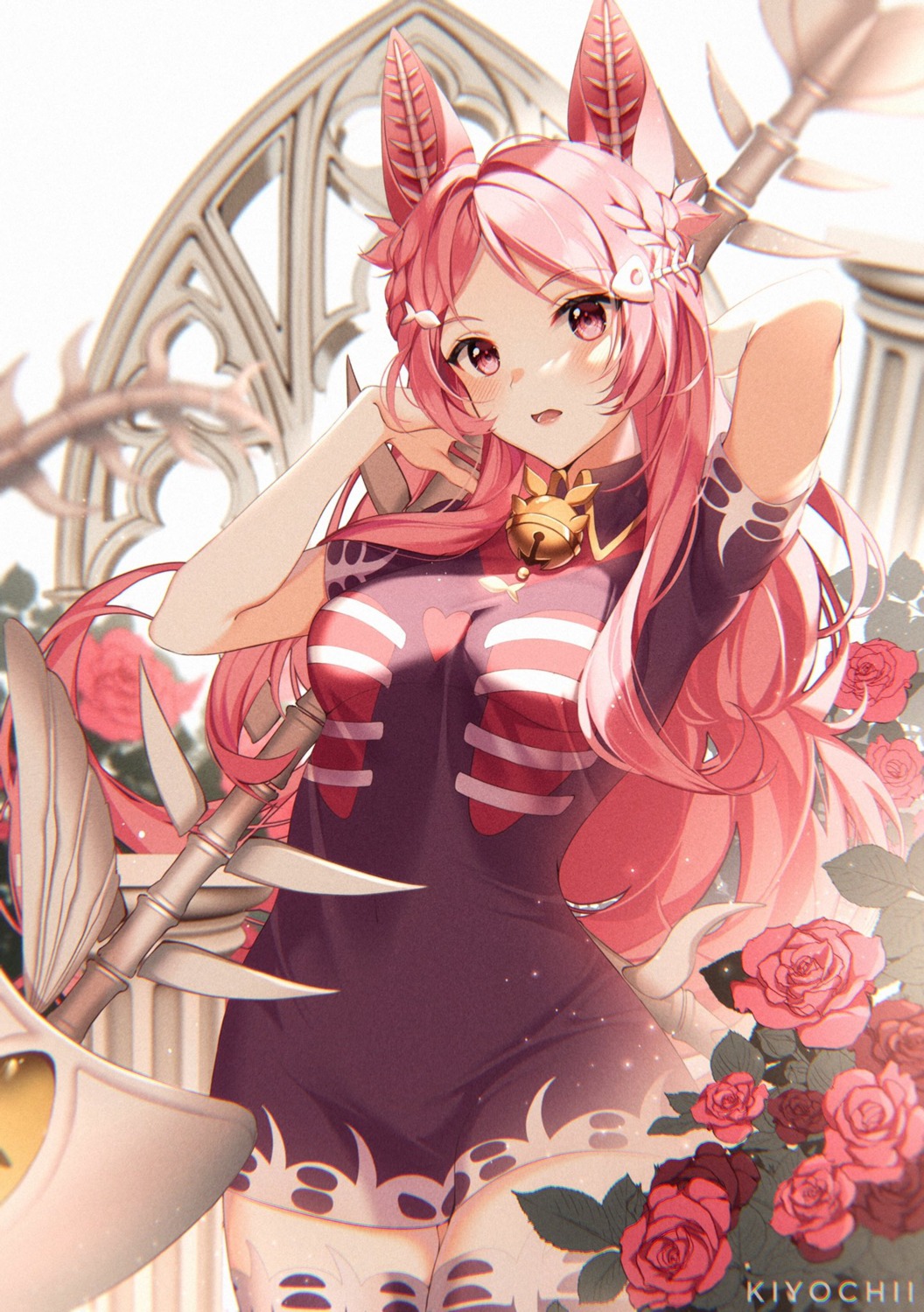 animal_ears dress kiyochii thighhighs weapon