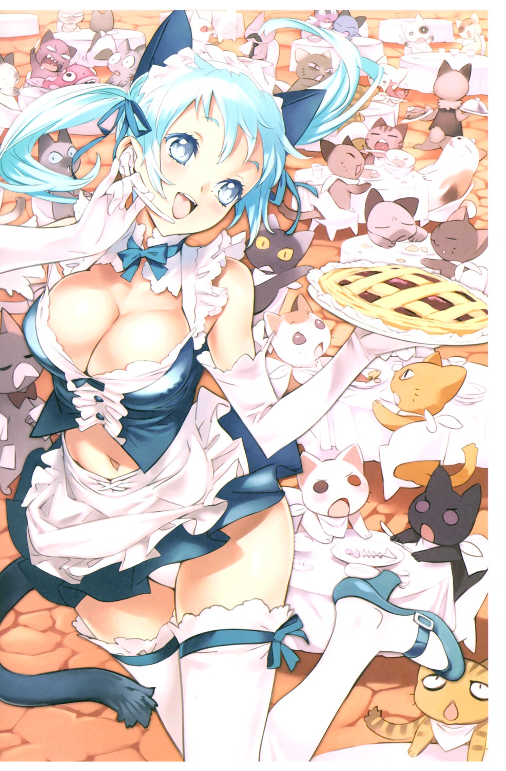 animal_ears cleavage garter maid neko nekomimi nishieda pantsu tail thighhighs