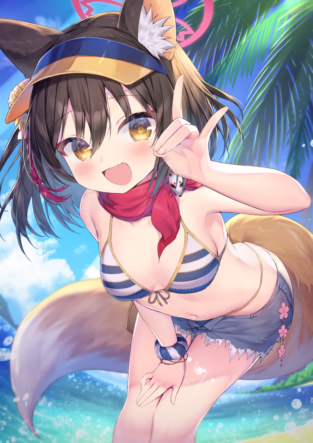 animal_ears bikini blue_archive halo kitsune kuda_izuna swimsuits tail topia