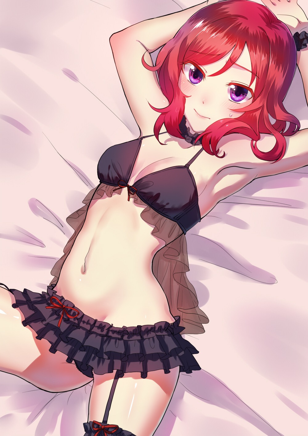 bra cleavage kiwiorz lingerie love_live! love_live!_(series) nishikino_maki pantsu see_through stockings thighhighs