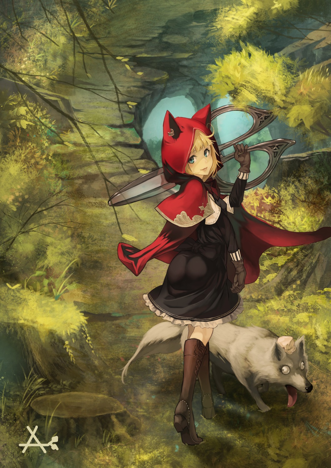 akakitsu animal_ears ass dress heels little_red_riding_hood_(character)