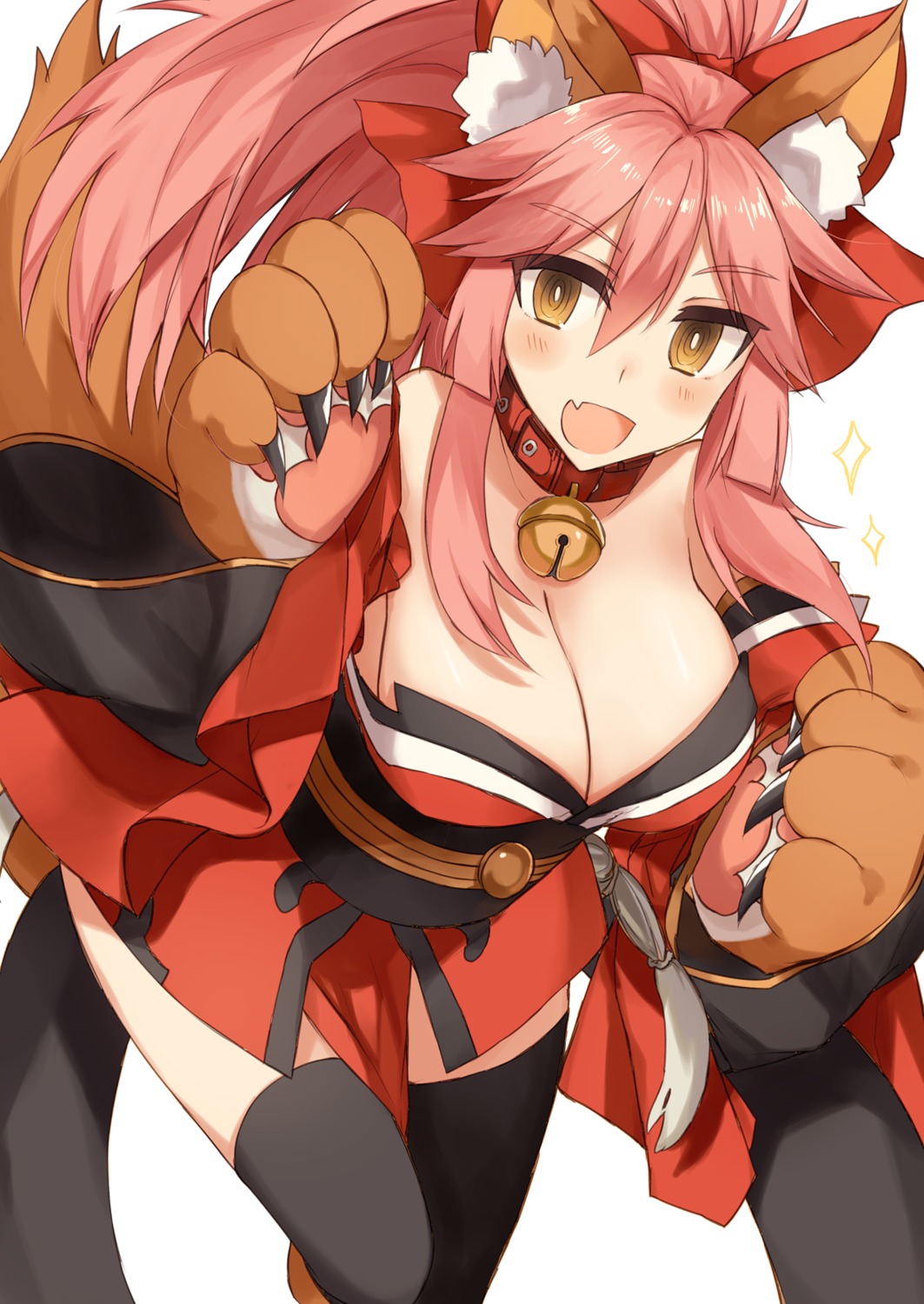 animal_ears cleavage fate/extra fate/extra_ccc fate/grand_order fate/stay_night japanese_clothes kinona kitsune tail tamamo_cat thighhighs